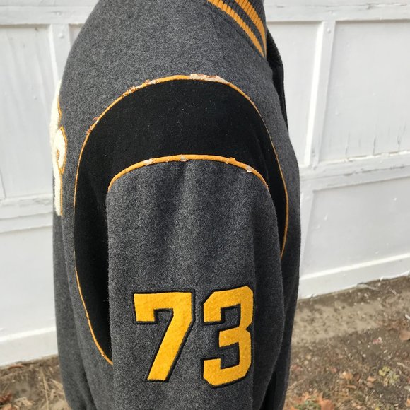 Roots 73 Grey Wool Blend Varsity Spellout Logo Jacket Vintage Embroidered Crest - Picture 9 of 14